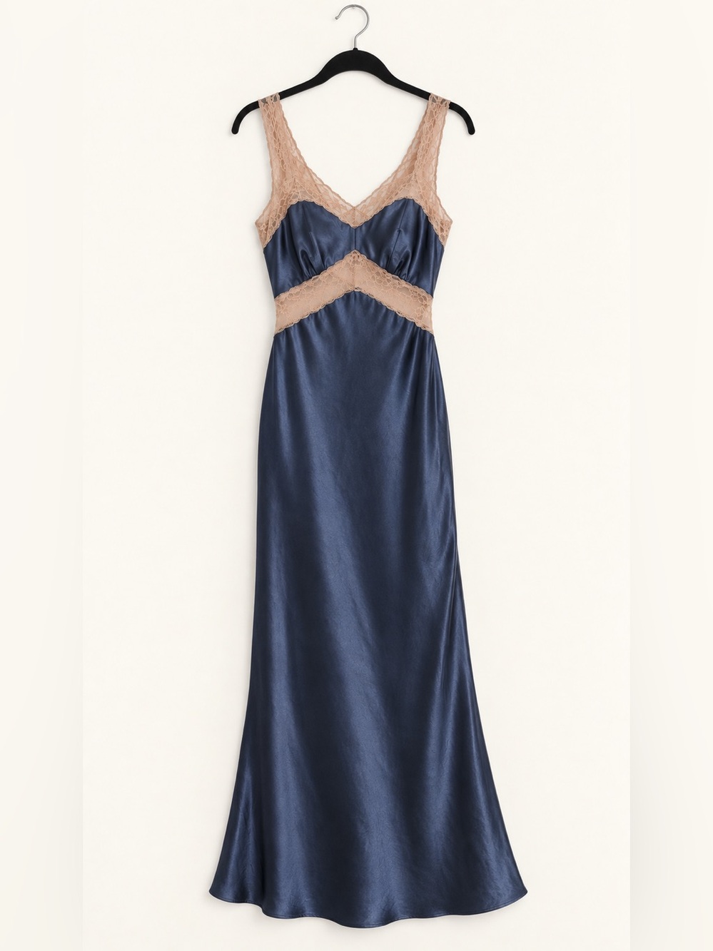 NWT Nasty Gal Navy Satin Lace Maxi Slip Dress Size 4